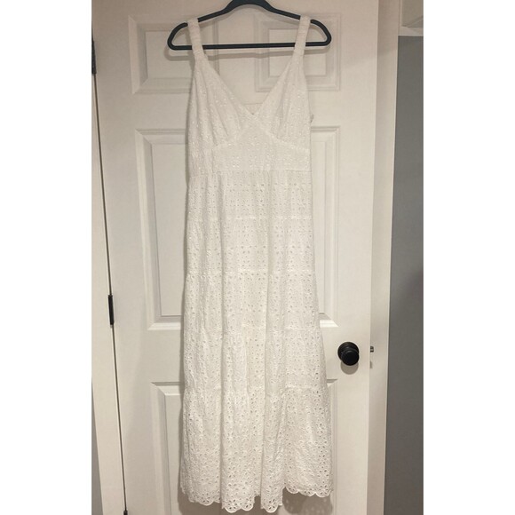 Abercrombie & Fitch Maxi Dress Large Tall White Eyelet Babydoll Tiered Ruffle - Picture 4 of 13